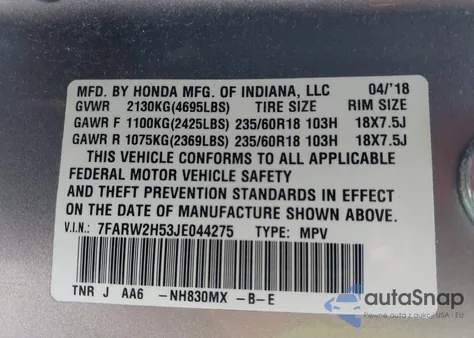 2018 Honda Cr-V Ex из США, поврежденный, VIN 7FARW2H53JE044275